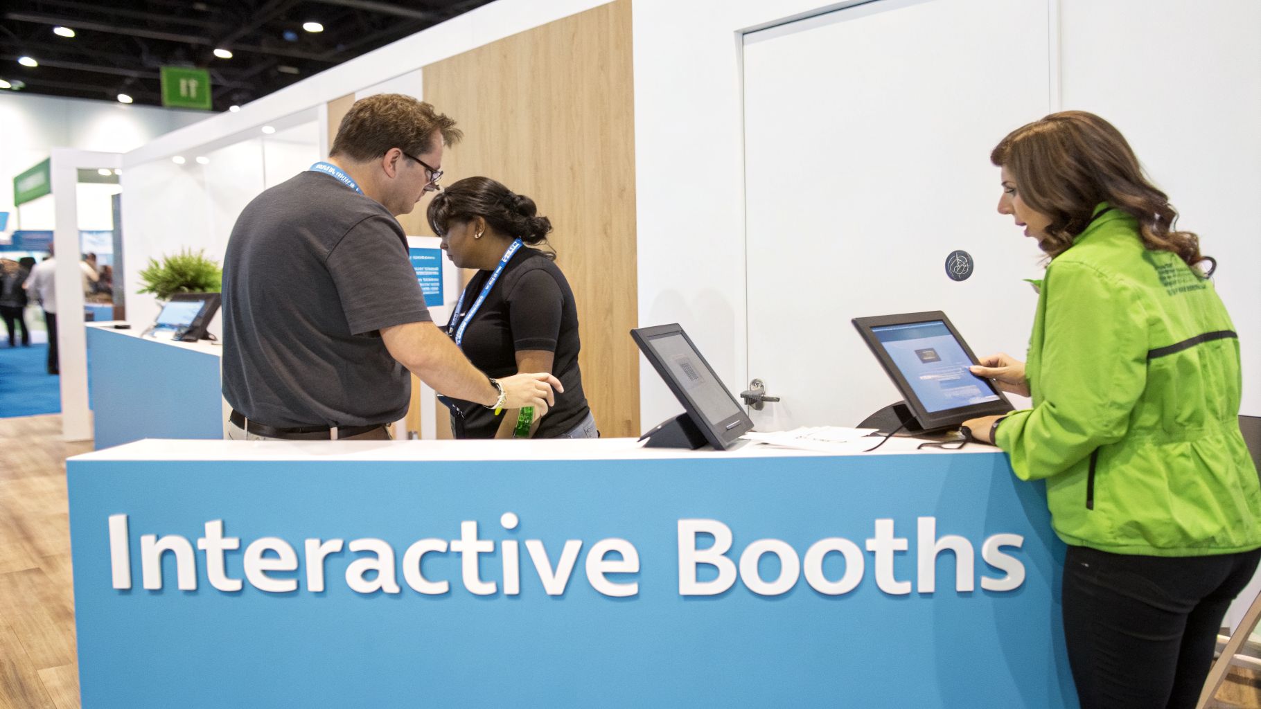 Attendees engaging with interactive displays at a lively brand activation event.