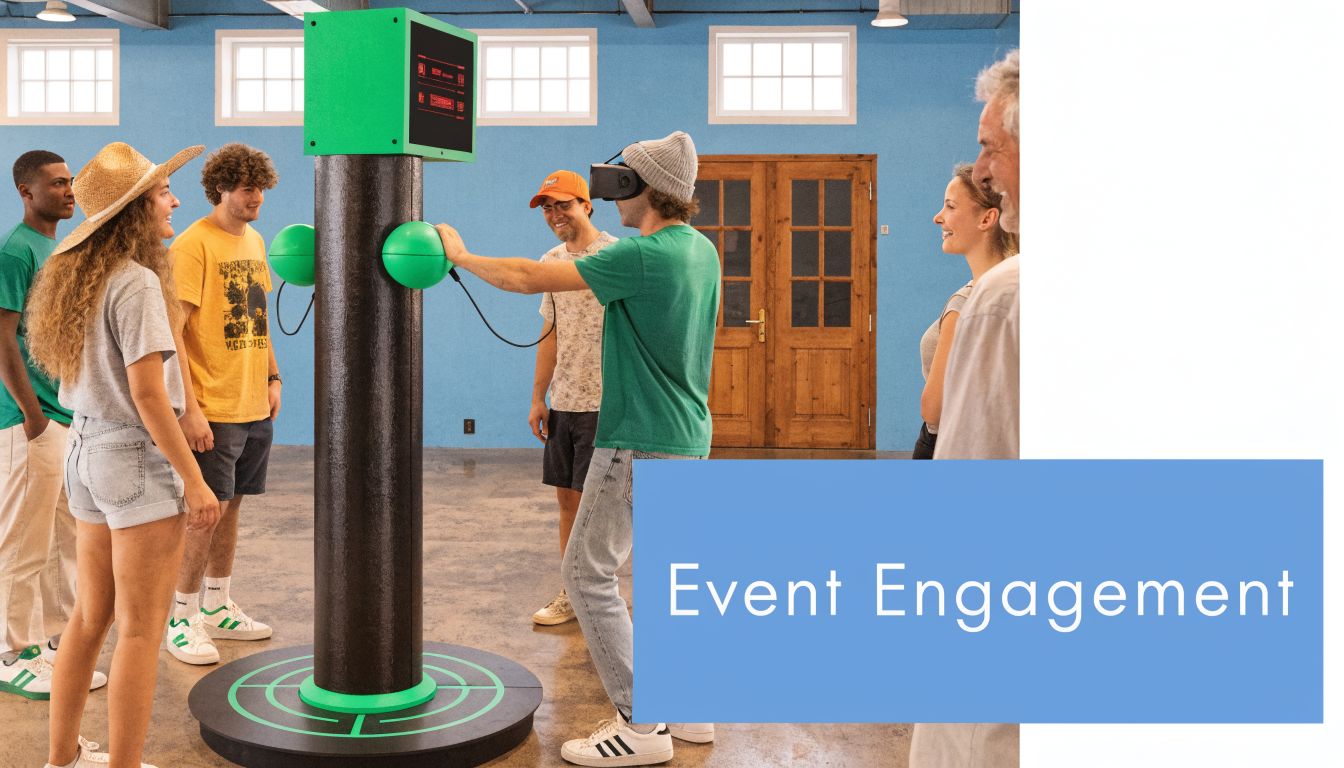 A group of young people interacting with a virtual reality boxing simulator game in an indoor space.