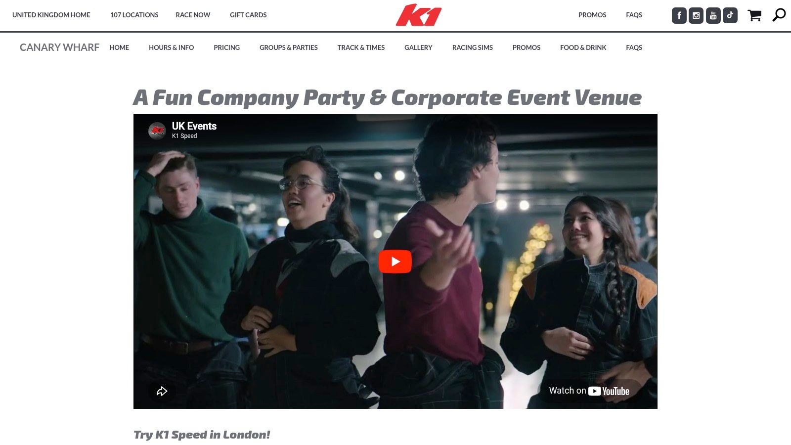 K1 Speed Canary Wharf (Indoor Electric Karting + Motion Racing Sims)