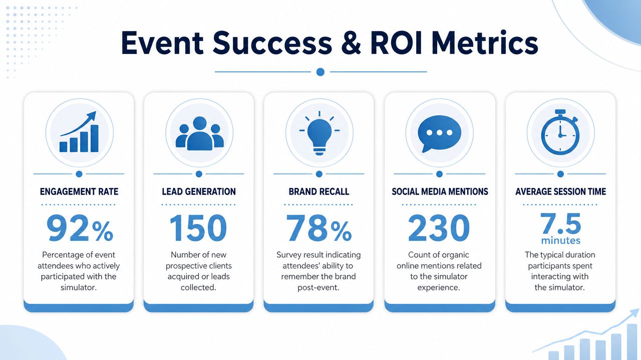 An infographic showing five key performance indicators for measuring the success and ROI of an event.